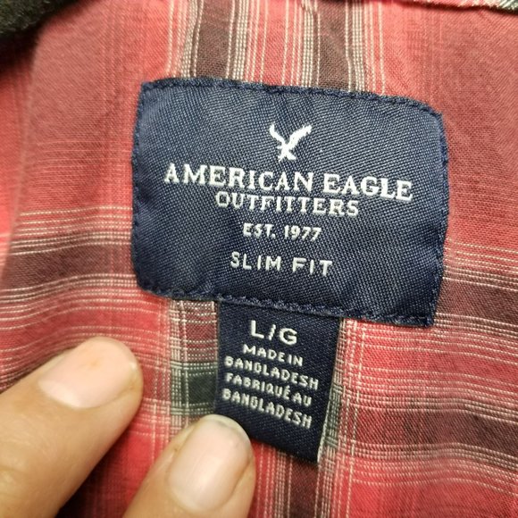 American Eagle Outfitters Shirt Mens Large Red Plaid Long Sleeve Button Up Slim - Picture 2 of 10